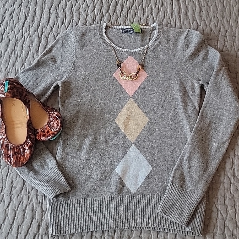 Brooks Brothers Women’s Gray Wool Diamond Argyle Sweater